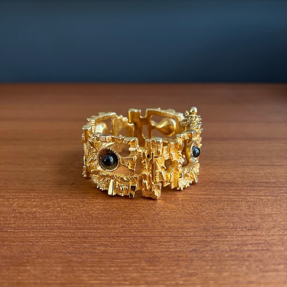 Vintage Rare Brutalist Bracelet Robert Larin 1960s Modernist Gold Plated Pewter - Picture 14 of 14